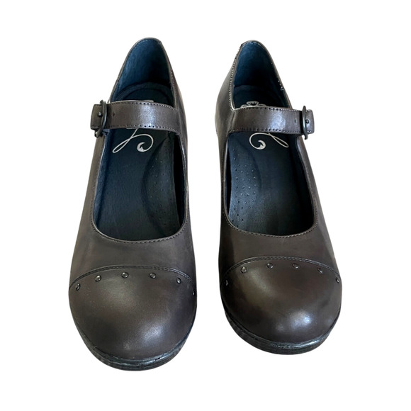 DANSKO Fanny Size 41/10.5 Brown Leather Mary Jane Steampunk Platform Wedge Shoes - Picture 3 of 9